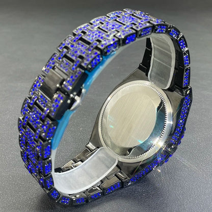 2024 Hip Hop hommes montres à quartz MISSFOX automatique Date glacé montre-bracelet mode bleu diamant bijoux montre pour homme livraison gratuite
