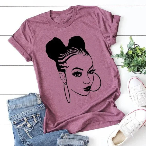 Fille africaine imprimer t-shirt femmes à manches courtes col rond t-shirt ample été femmes t-shirt hauts Camisetas Mujer