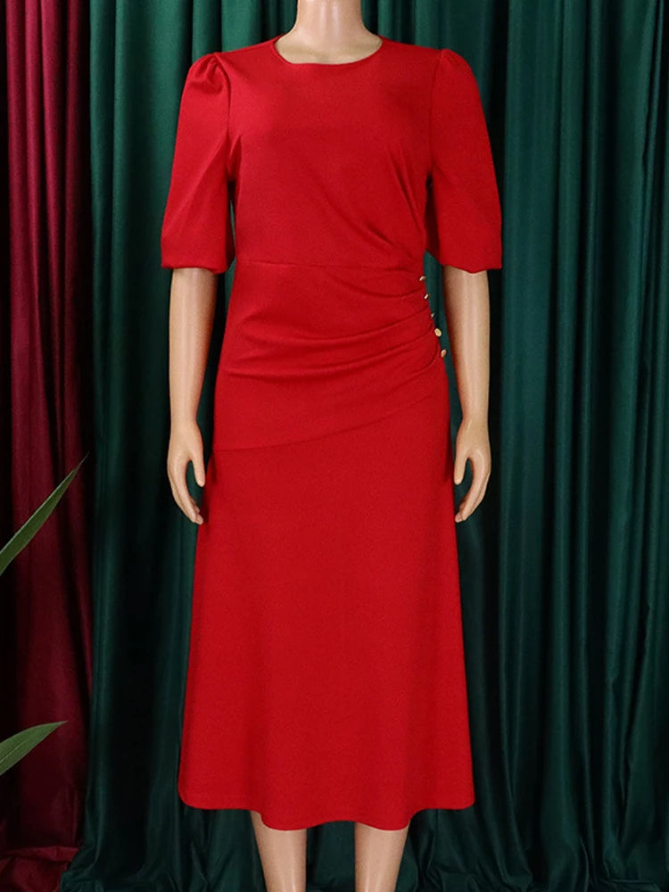 FairyShely-Robe longue à manches courtes pour femmes, grande taille, col rond, grandes robes pour dames, robe de soirée serrée, robe curvy, monochromatique, été, 2025