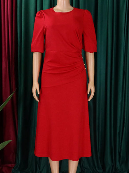 FairyShely-Robe longue à manches courtes pour femmes, grande taille, col rond, grandes robes pour dames, robe de soirée serrée, robe curvy, monochromatique, été, 2025