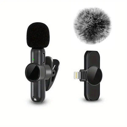 Microphone Lavalier sans fil avec couverture coupe-vent, Mini micro d'enregistrement Audio et vidéo pour iPhone et téléphone portable Android