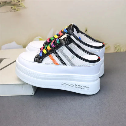 Pantoufles d'Été à Semelles Compensées pour Femmes, Chaussures Paresseuses en Maille Respirante pour Petits Pieds, Sandales à Plateforme Antidérapantes