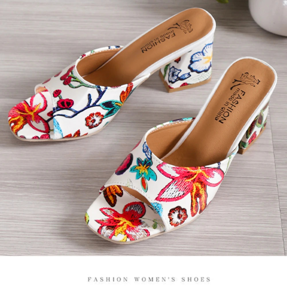 Pantoufles d'Été à Talons Épais pour Femme, Chaussures de Haute Qualité, Parka Ouverte, Décontractées, Grande Taille