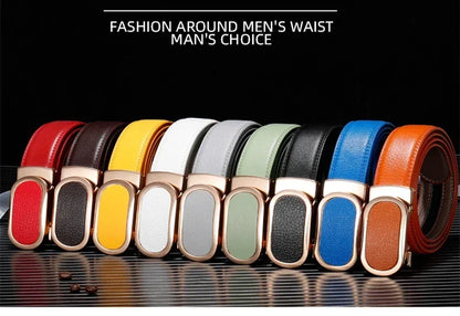 Ceinture bleue pour hommes et femmes, ceintures à boucle automatique, ceinture féminine Cinturon décontractée à la mode, vert blanc noir rouge disponible