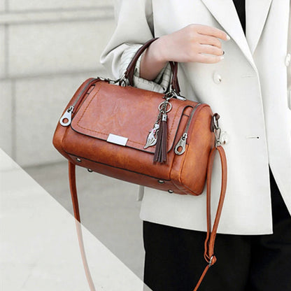 Sac à bandoulière de grande capacité pour femmes, décor à pompon, sac à bandoulière à fermeture éclair avec sangle amovible, sac à main Boston