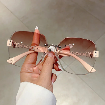 KAMMPT dégradé thé à la mode femmes lunettes de soleil surdimensionné sans monture rétro nuances pour décor marque de luxe Design conduite lunettes de soleil