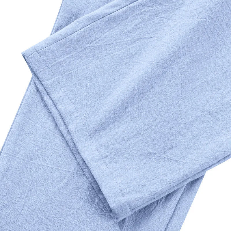 BERAKAH SUPRÊME – pantalon de costume décontracté en lin pour hommes, couleur unie, nouvelle mode, pantalon de plage à jambes larges, européen et américain