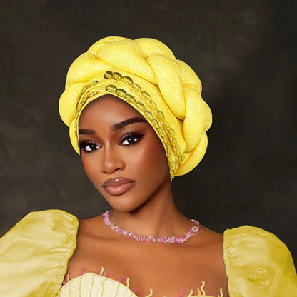 Couvre-chef africain Auto Gele déjà fabriqué, Turban brillant pour femmes, Hijab nigérian tressé, couvre-chef pour fête de mariage