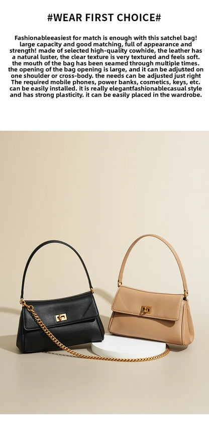 Sac à bandoulière en cuir de vache pour femmes, avec chaîne, petit Design, sac à main haut de gamme pour employés de bureau, accessoire de mode à bandoulière unique