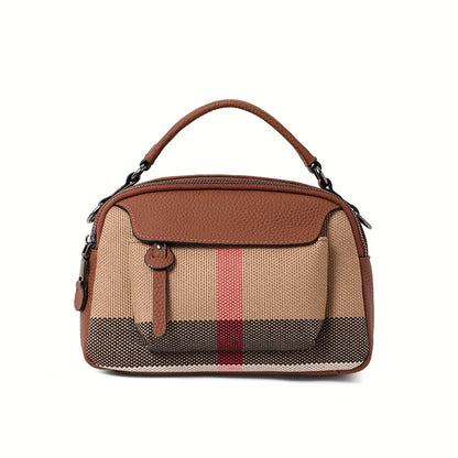 Sac à main chic à motif écossais – Toile premium – Mélange de cuir, haut élégant – poignée et bandoulière
