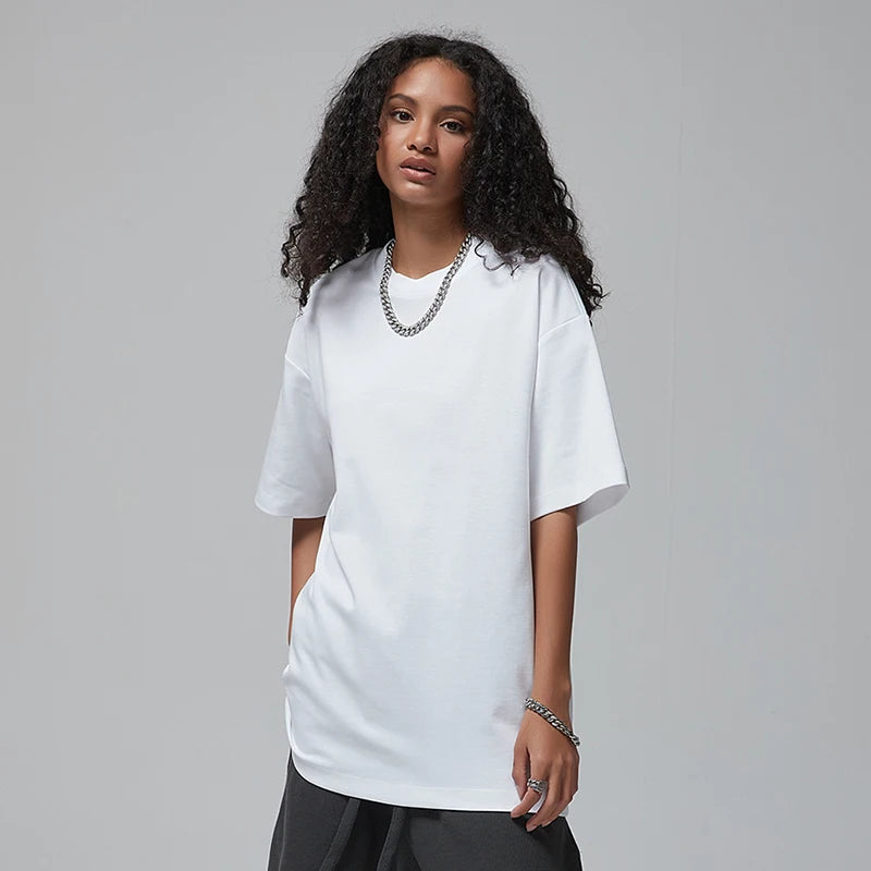 100 T shirt en coton lourd pour hommes et femmes, Tops à manches courtes, Tee shirts solides et surdimensionnés, vêtements de qualité 6.8oz 230gsm