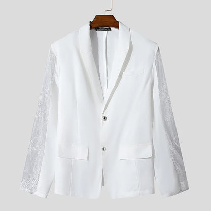 INCERUN hauts 2024 Style américain mode hommes Perspective dentelle épissage conception costume manteaux décontracté solide à manches longues Blazer S-5XL