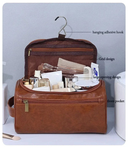 Trousse de toilette en cuir pour hommes et femmes, Kit Dopp, trousse de toilette suspendue pour hommes, trousse de toilette de voyage pour voyager, grand sac à cosmétiques pour T
