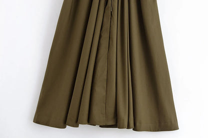 TRAFZA femmes mode d'été col en v à lacets Midi robe à manches courtes femme élégante dos nu plissé Sexy taille longue robe