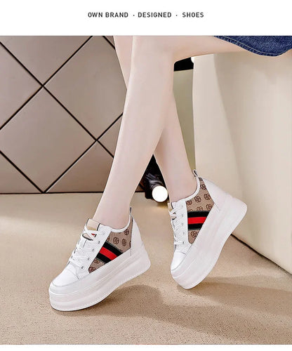 9cm femmes chaussures grosses baskets Air maille évider en cuir véritable blanc chaussures compensées plate-forme talon pompes Mujer Bombas