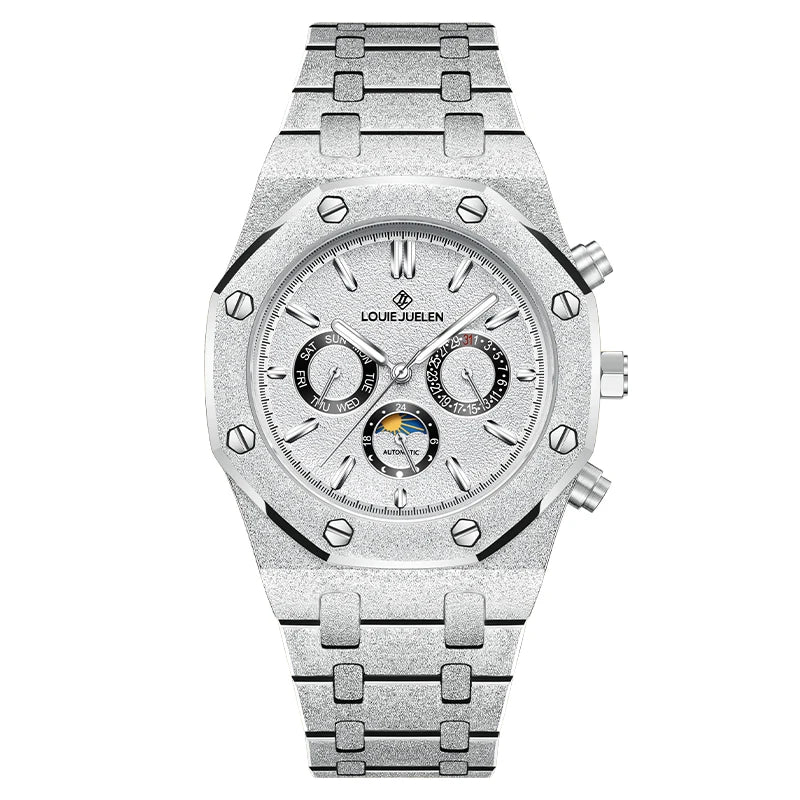 LOUIE JUELEN nouveaux hommes montre haut de gamme de luxe mécanique automatique en acier inoxydable étanche lune montre lumineuse montre-bracelet horloge
