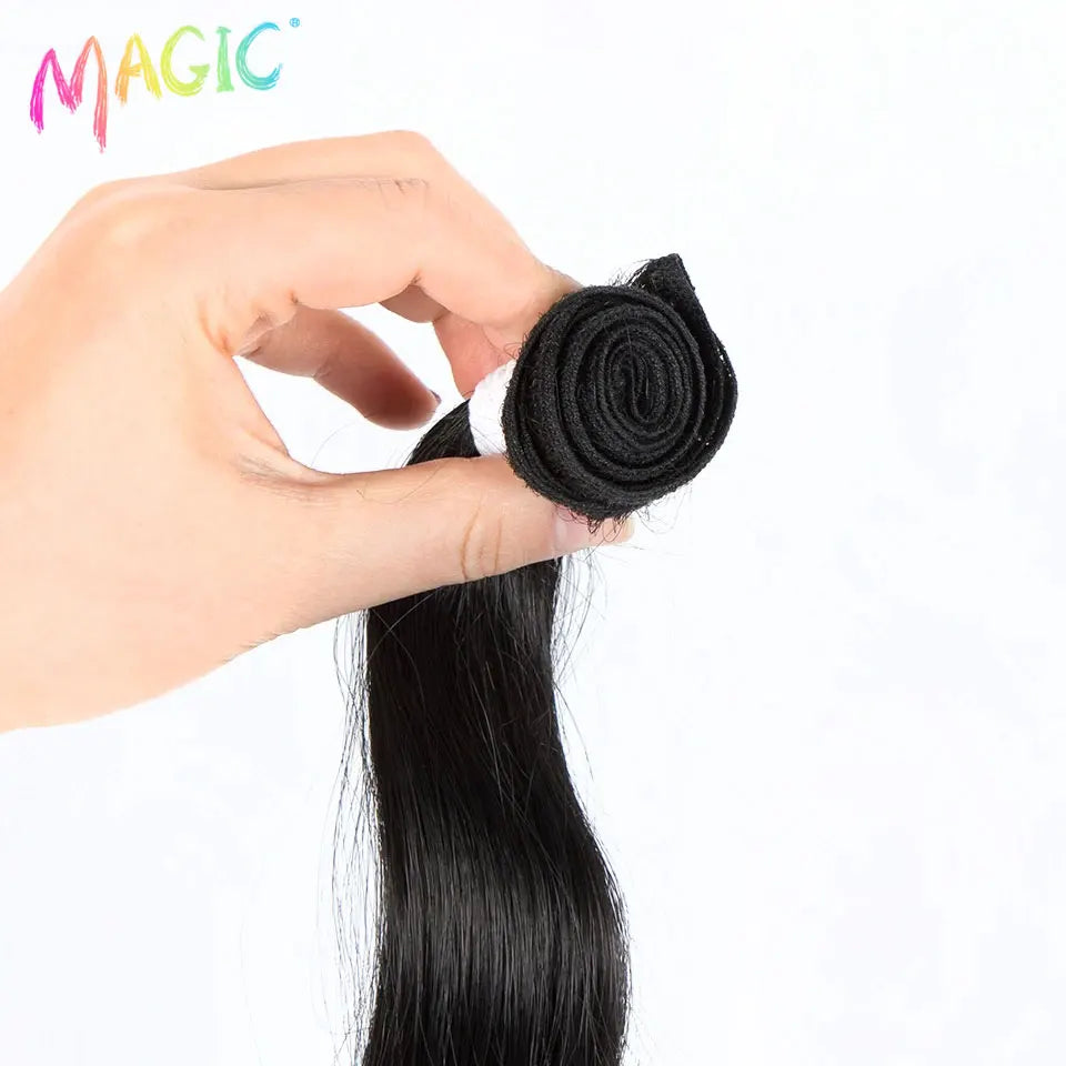 Mèches synthétiques queue de cheval Body Wave magiques, Extensions capillaires longues et douces de 26 pouces, tissage de cheveux ombré blond brun