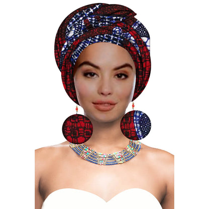 Turbans - bandeaux africains pour femme foulard africain couvre-chef nigérian avec boucle d'oreille assortie Dashiki Ankara cire S20H004