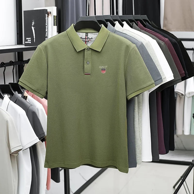 Polo d'été brodé de haute qualité pour hommes, chemise à manches courtes en pur coton respirant et décontracté pour affaires