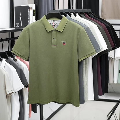 Polo d'été brodé de haute qualité pour hommes, chemise à manches courtes en pur coton respirant et décontracté pour affaires