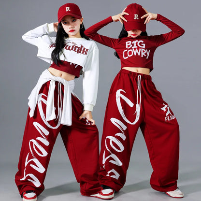 Filles K-pop haut court mode lettres Sport Joggers pantalon fille groupe vêtements ensembles enfants Hip Hop Streetwear enfants Jazz Costumes