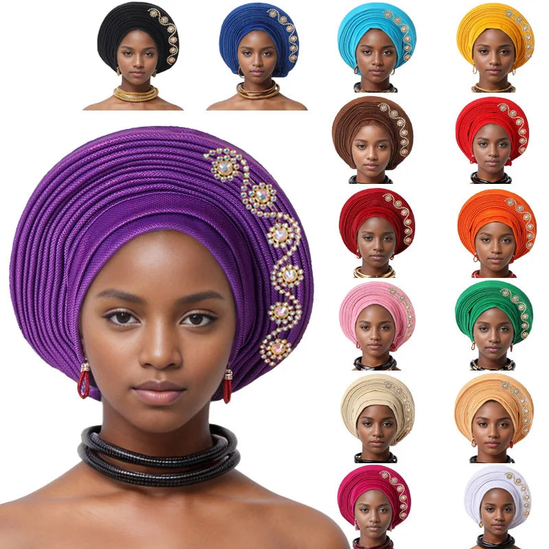 Geles de mariage nigérian, couvre-chef africain, Turbans Auto Gele pour femmes, tissu Aso Oke, couvre-chef musulman, couvre-chef féminin