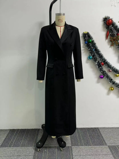 CM.YAYA-Robe longue crantée à manches longues pour femmes, robe de soirée élégante, robe de rue, double boutonnage, sexy, mode, avocat, travail, nuit, printemps