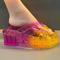 Sandales à talons hauts pour femmes, chaussures d'été en gelée, pantoufles plates, tongs de maison, sandales rétro d'extérieur, pantoufles transparentes
