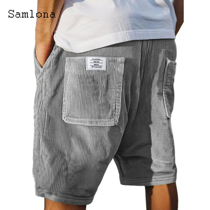 2025 hommes Stand poche décontracté plage Shorts solide velours côtelé Shorts mâle cordon demi pantalon Sexy hommes vêtements grande taille S-5XL