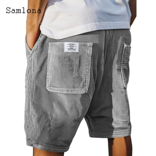 2025 hommes Stand poche décontracté plage Shorts solide velours côtelé Shorts mâle cordon demi pantalon Sexy hommes vêtements grande taille S-5XL
