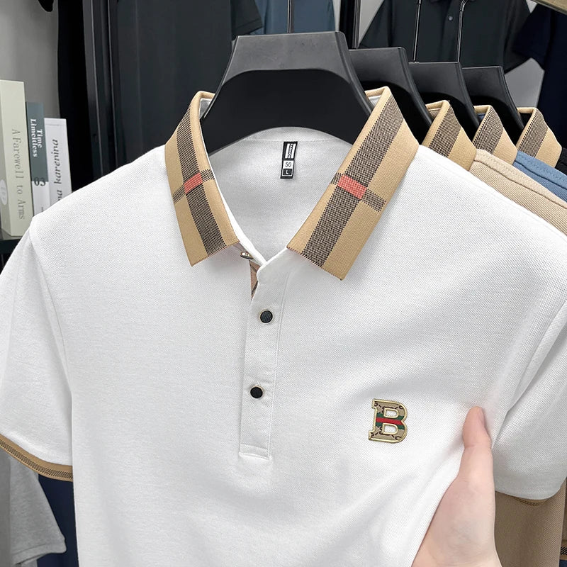 Polo d'été à manches courtes pour hommes, mode golf, design haut de gamme, broderie en soie glacée exquise, T-shirt respirant, 2025