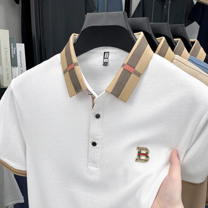 Polo d'été à manches courtes pour hommes, mode golf, design haut de gamme, broderie en soie glacée exquise, T-shirt respirant, 2025