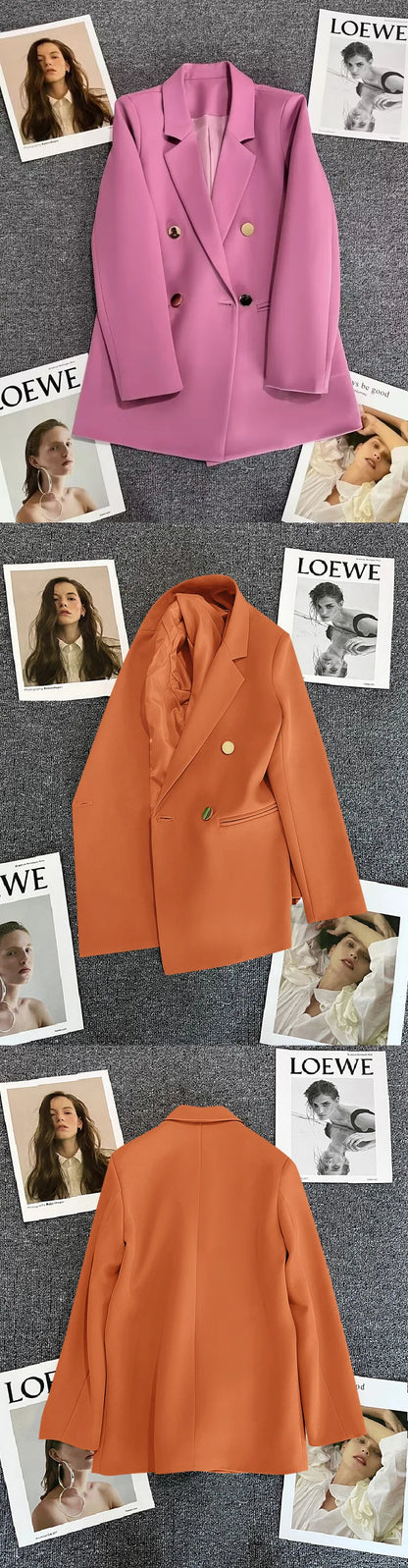 Couleur bonbon OL Blazer printemps automne cranté à manches longues Double boutonnage bouton en métal mince poche Blazer manteaux ZXFS-S602