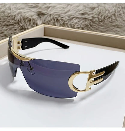 Lunettes de soleil Y2K sans monture pour femmes, lunettes de soleil sans cadre, nuances de chimshield, futuriste, respirant, unisexe, rond, mode