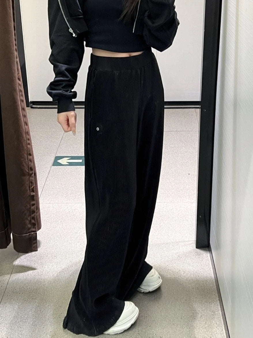 Sport Yoga taille haute pantalon droit femmes plié ample jambe large pantalon respirant décontracté solide taille élastique pantalons pour femmes