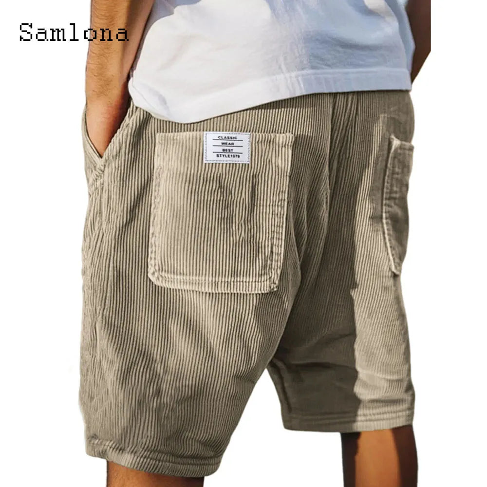2025 hommes Stand poche décontracté plage Shorts solide velours côtelé Shorts mâle cordon demi pantalon Sexy hommes vêtements grande taille S-5XL