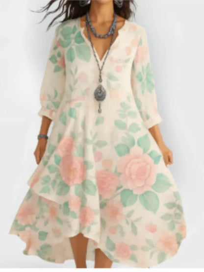 Robe décontractée pour femmes, ample, rétro, imprimé, manches 7-quarts, mode printemps-automne, élégante, bord de mer, vacances, 2025