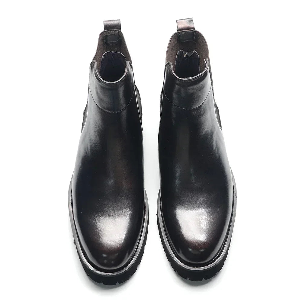 Bottes Chelsea montantes de Style britannique pour hommes, chaussures classiques de luxe en cuir véritable avec bande élastique pour augmenter la hauteur, automne et hiver
