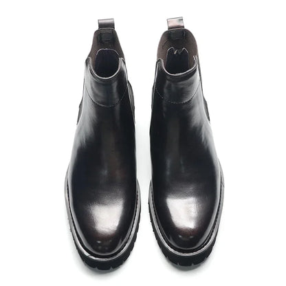 Bottes Chelsea montantes de Style britannique pour hommes, chaussures classiques de luxe en cuir véritable avec bande élastique pour augmenter la hauteur, automne et hiver