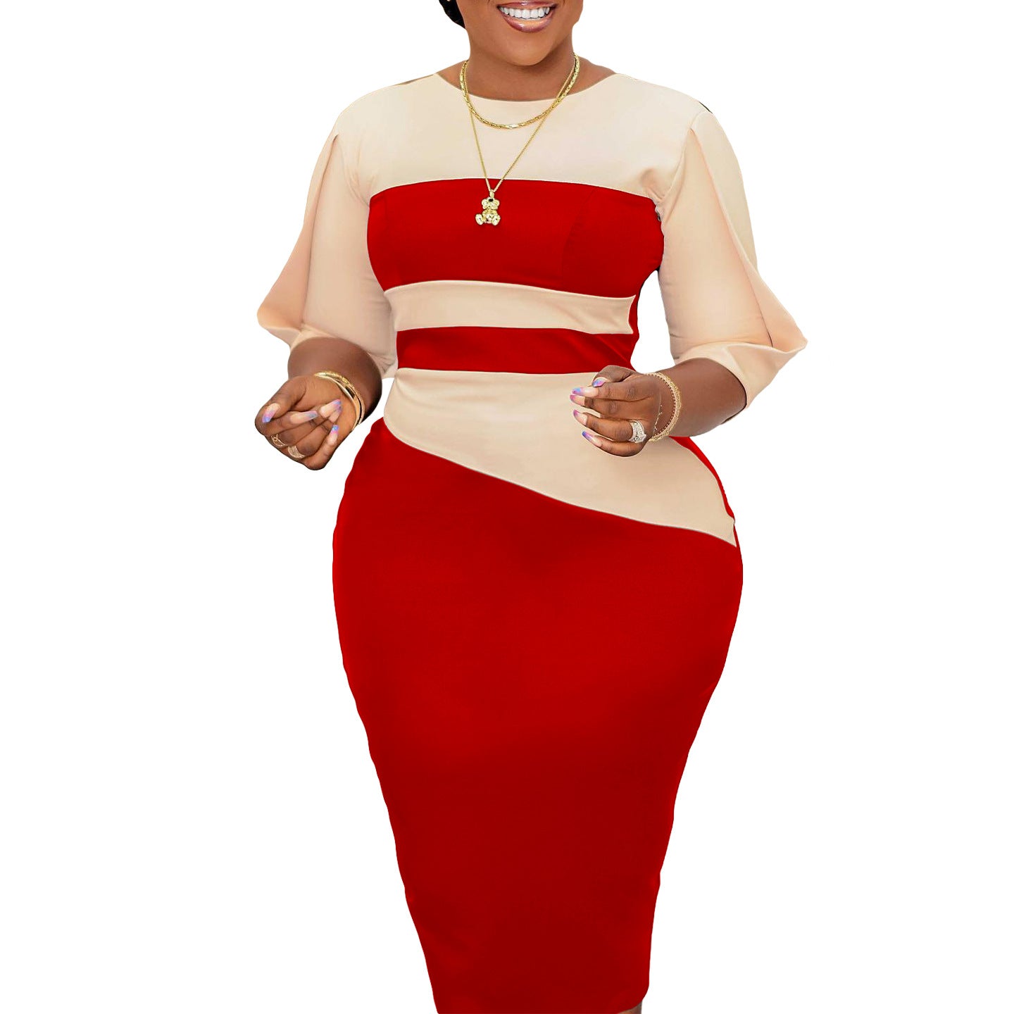 Robes africaines d'été pour femmes élégantes, demi-manches, col rond, en Polyester, noir, bleu, rouge, longueur aux genoux, vêtements africains