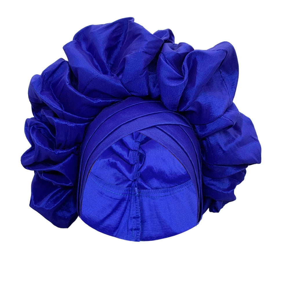Nouveau bonnet Turban à volants pour femmes, couvre-chef en soie brute africaine, automne, Nigeria, Gele de mariage, bandeau de fête, couvre-chef pour dame