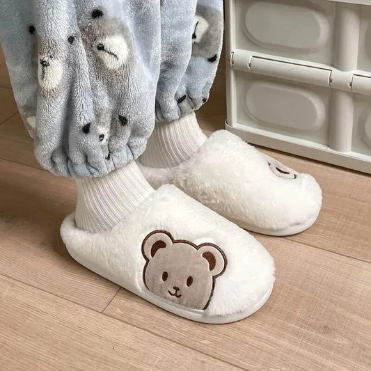 Ours en peluche pantoufles pour femmes hommes mode Kawaii moelleux hiver chaud pantoufles amoureux dessin animé ours en peluche maison chaussures TG03