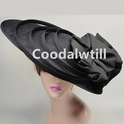 Noir grand Chapeau fascinateur femmes Royal Ascot casque fleur mode Chapeau Casquette pour église Kentucky Derby Chapeau Casquette bandeau
