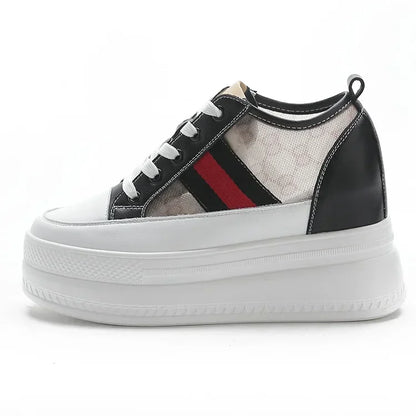 9cm femmes chaussures grosses baskets Air maille évider en cuir véritable blanc chaussures compensées plate-forme talon pompes Mujer Bombas