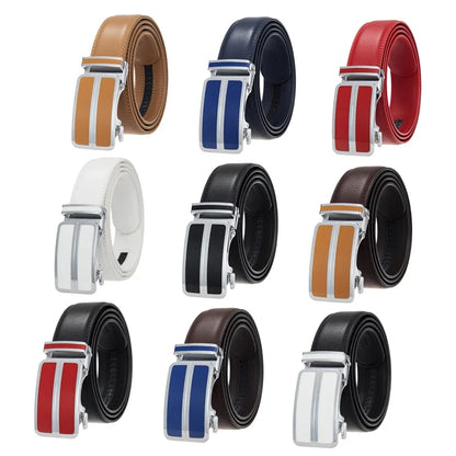 Plyesxale Black Khaki Blue Red White Leather Belt For Men Good Quality Mens Belts Luxury Automatic Buckle Waist Strap Male B1049