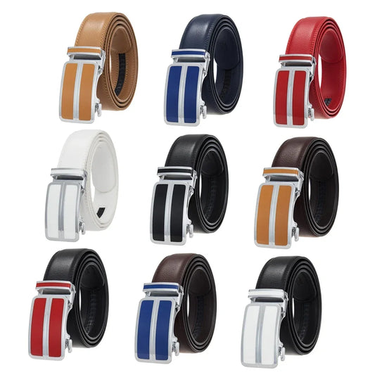 Plyesxale Black Khaki Blue Red White Leather Belt For Men Good Quality Mens Belts Luxury Automatic Buckle Waist Strap Male B1049