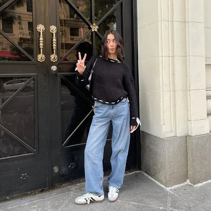 Pull tricoté à lacets pour femme, pull à manches longues, ample, à la mode, Y2K, nouvelle collection automne hiver 2024