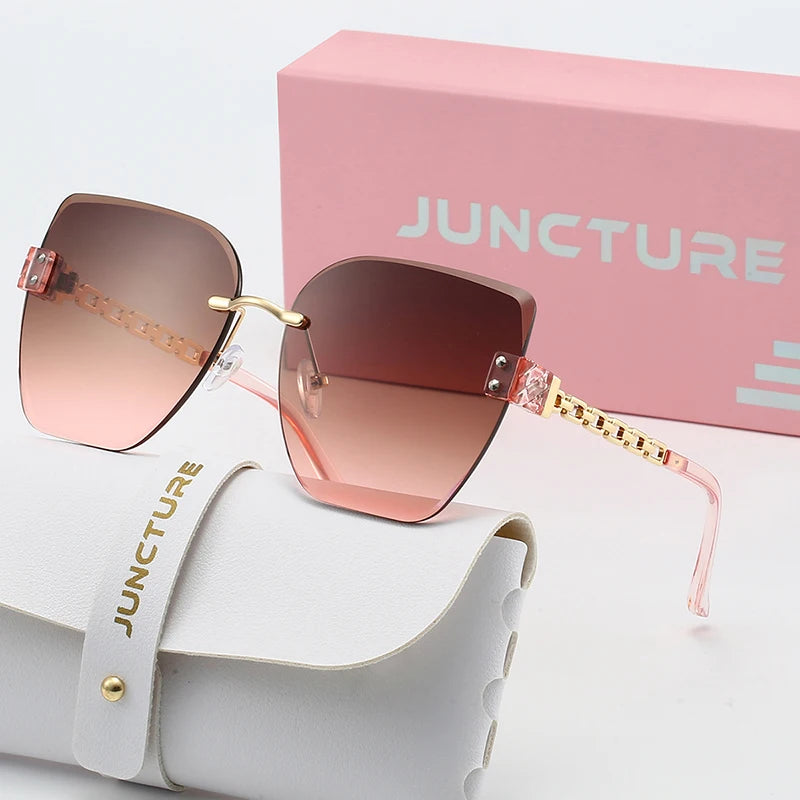 JUNCTURE femmes sans bordure lunettes de soleil Vintage mode oeil de chat lunettes de soleil dégradé dame fête vacances cadeaux lunettes de soleil pour les femmes