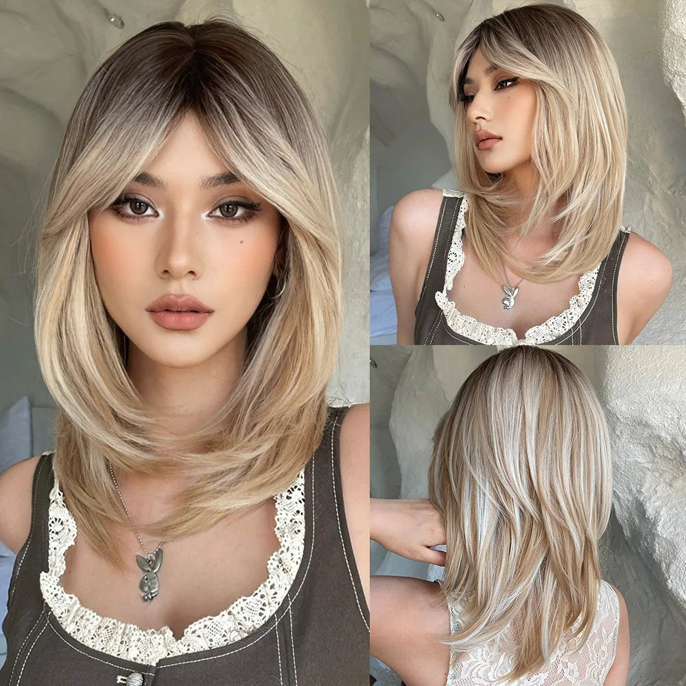 Perruques synthétiques blondes marron clair avec frange pour femmes, perruques Bob courtes droites quotidiennes, faux cheveux Cosplay Halloween résistantes à la chaleur