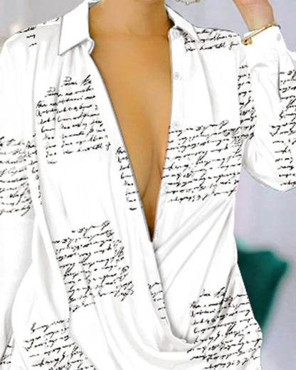 Printemps automne mode lettre imprimer à manches longues chemise Robe Robe femmes col rabattu boutons avant robes décontractées femme 2024